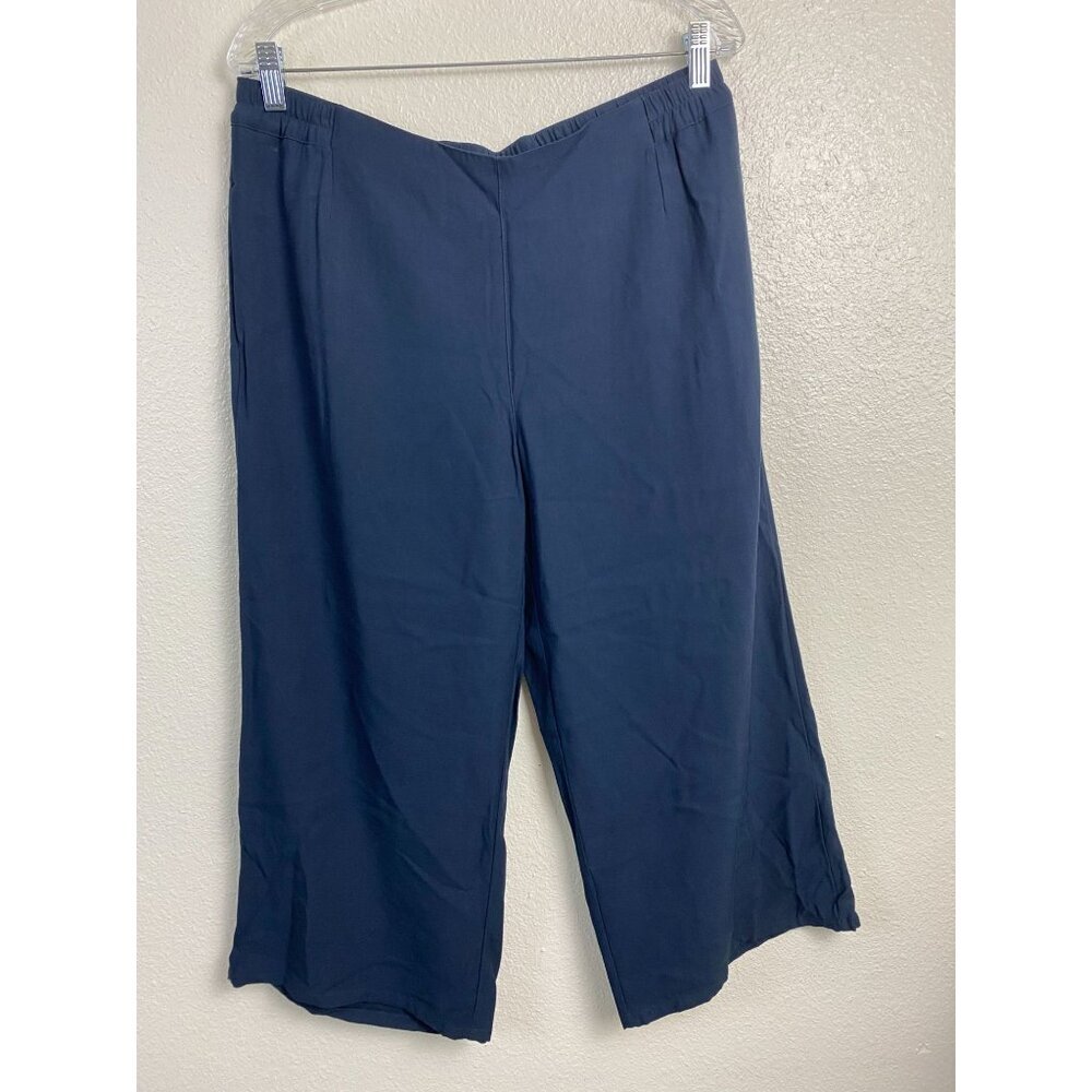 💜 J.Jill Wide leg Capri Pants Women Size Medium Elastic Waist Blue Classic Capsu